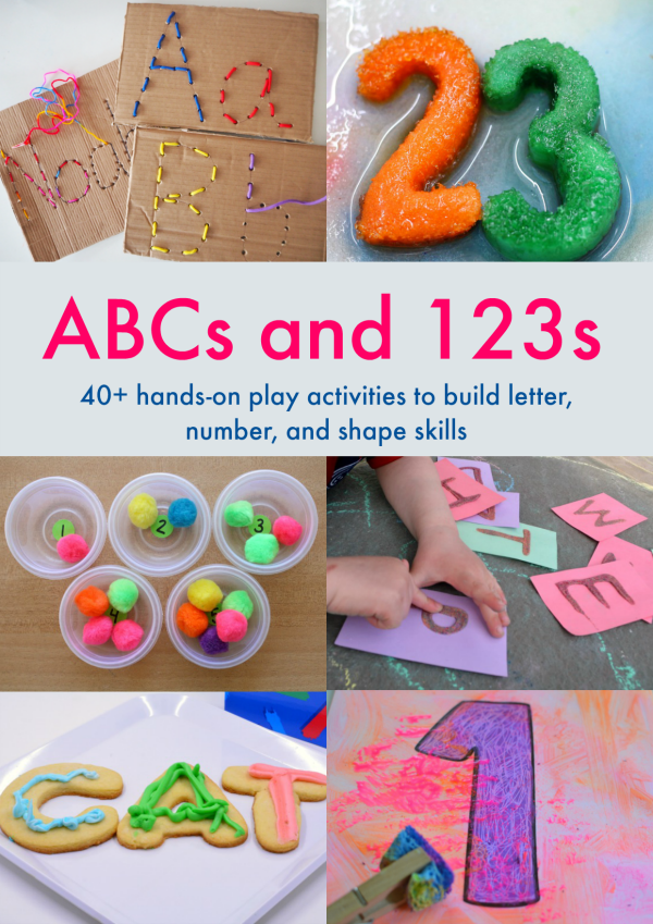 ABCs and 123s: 40+ play based activities for ages 2-18. Great indoor and outdoor activities for kids!